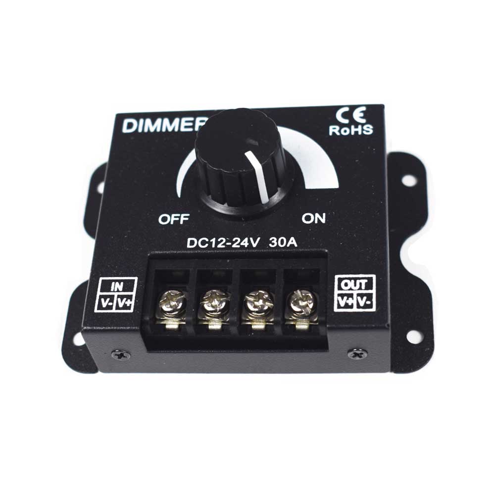 12Vmonster LED Dimmer DC 12V-24V Lighting Dimming Controller 30A 12 Volt 24  Volt Light Dim Switch. Easy Solution for LEDs Strips Tubes Bars. Eliminate