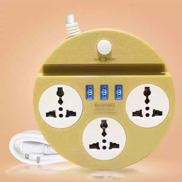 Extension Cord with 3 USB Ports and 3 Socket-10 Amp Heavy Duty for Multiple Use 3 Socket Extension Boards