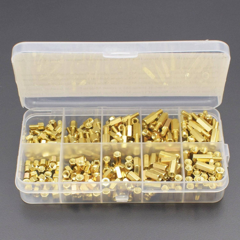 300 Pieces M3 4-12mm(10 Sizes) Brass Hex Column Standoff Support Spacer Screw Nut Kit