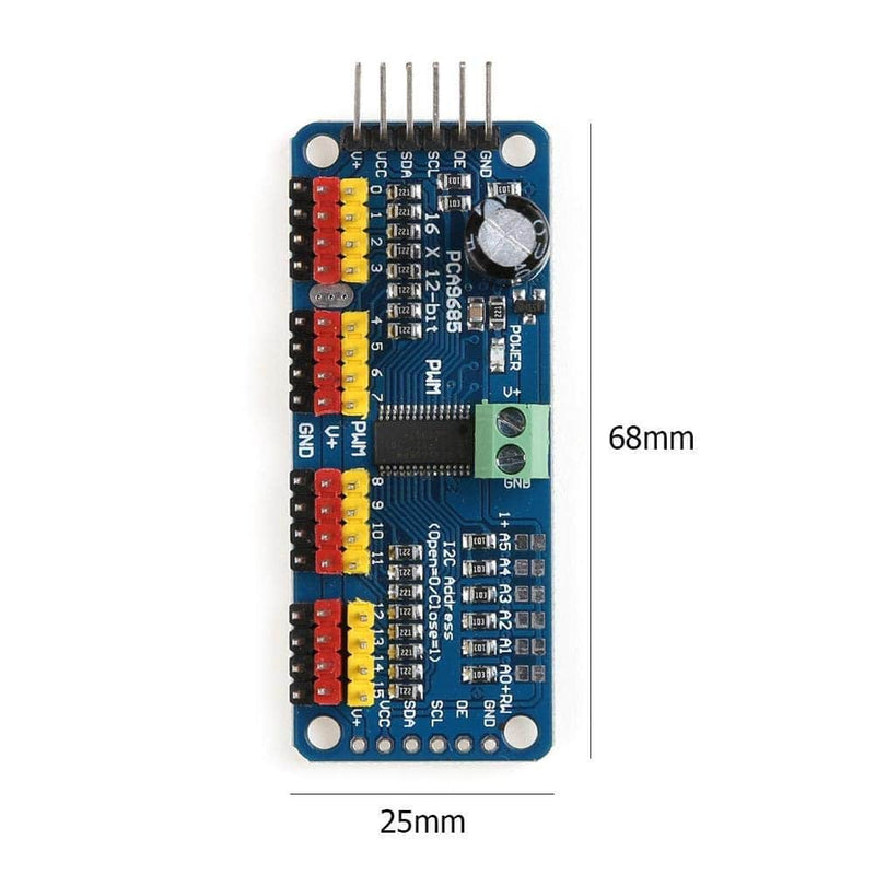 PCA9685 - 16 Channel 12-Bit PWM Servo Motor Driver I2C Module For Arduino