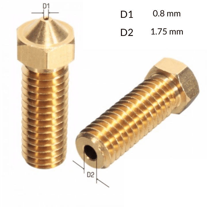 V6 Volcano Brass Length Extruder Nozzle 1.75mm x 0.8mm