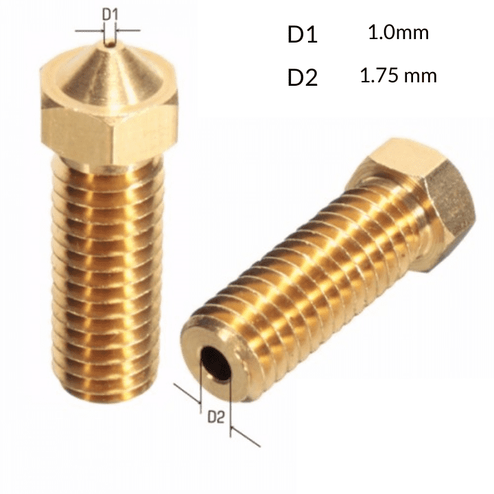 V6 Volcano Brass Length Extruder Nozzle 1.75mm x 1.0mm