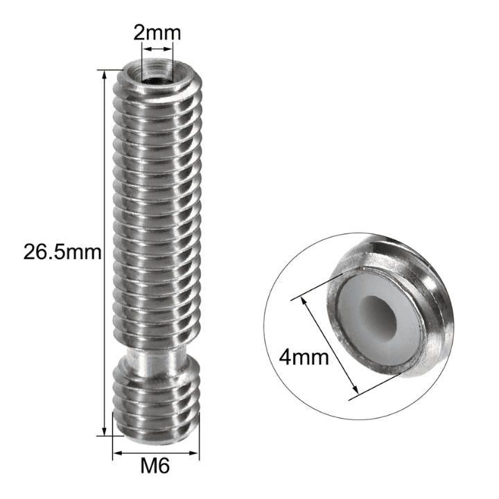 V5 Heat Break Hotend Throat With Teflon Tube for 1.75mm Filament