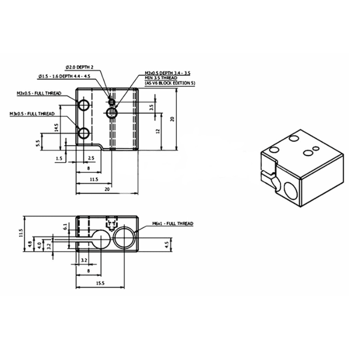 Volcano hot end Heater Block/Heating Block for 3D Printer