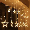 6 Large &6 Small Stars 138 Led Curtain String Lights Window Curtain Lights Warm White