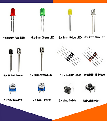 Electronic Components Kit with 300+ Components and Tutorial Book (BASIC KIT)