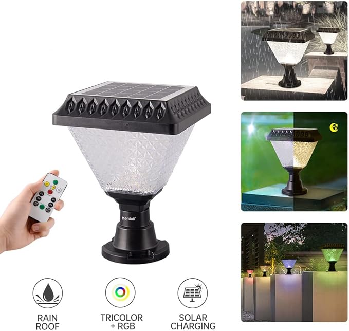 10W 33 LED Solar Square Gate Pillar Garden Light With Remote