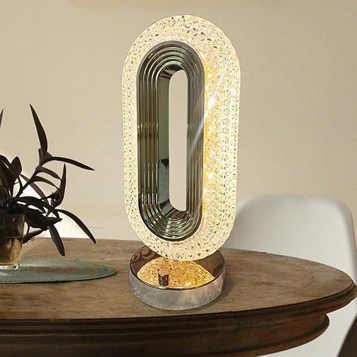 Oval Crystal Stand Night Lamp Touch Control 3 Way Dimmable Light USB Rechargeable