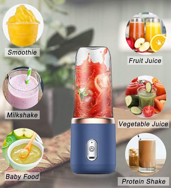 6 Blade Juicer Blender I Electric Juicer Machine I Portable Blender For Smoothie And Juices I USB Juicer With Extra Shaker Bottle-400ml