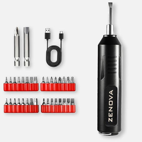 ZENOVA Electric Screwdriver 33-Piece Cordless Kit, 360 RPM, Reversible Operation, Torque (Hard/Soft) 5/2.5, 1200mAh Rechargeable USB Charging, for Home, Office, Electronics, DIY Projects