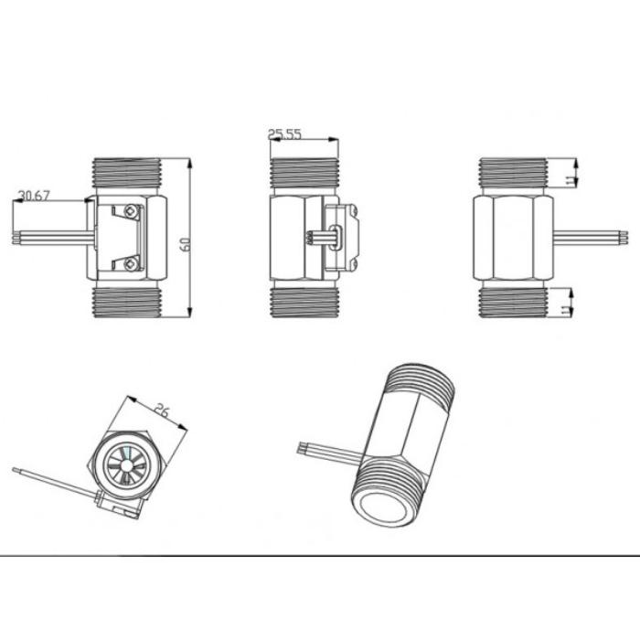 Water Flow Sensor - YF-B6 Flowmeter G3/4 1-30L/min 5-15V Brass