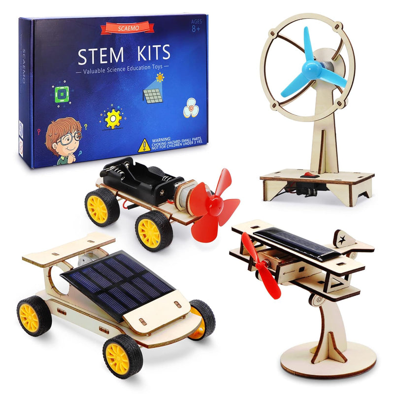 DIY Wooden Science Experiment Model Kit Solar Power Car 4 in 1 Set