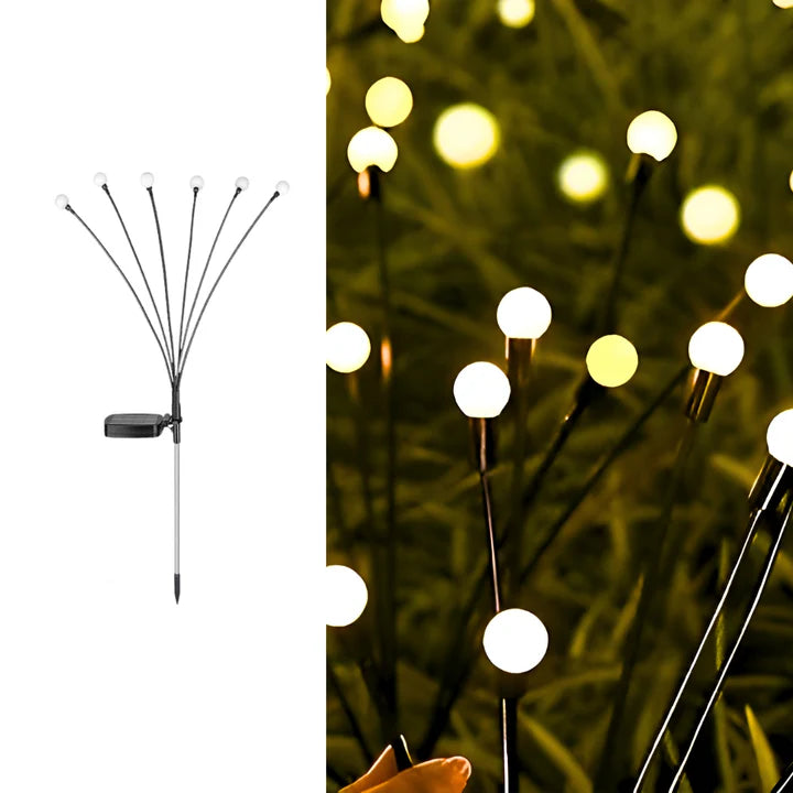 Solar Lights Outdoor 6 LED Warm Light Firefly Lamp for Home Garden Waterproof Decoration-Pack of 2