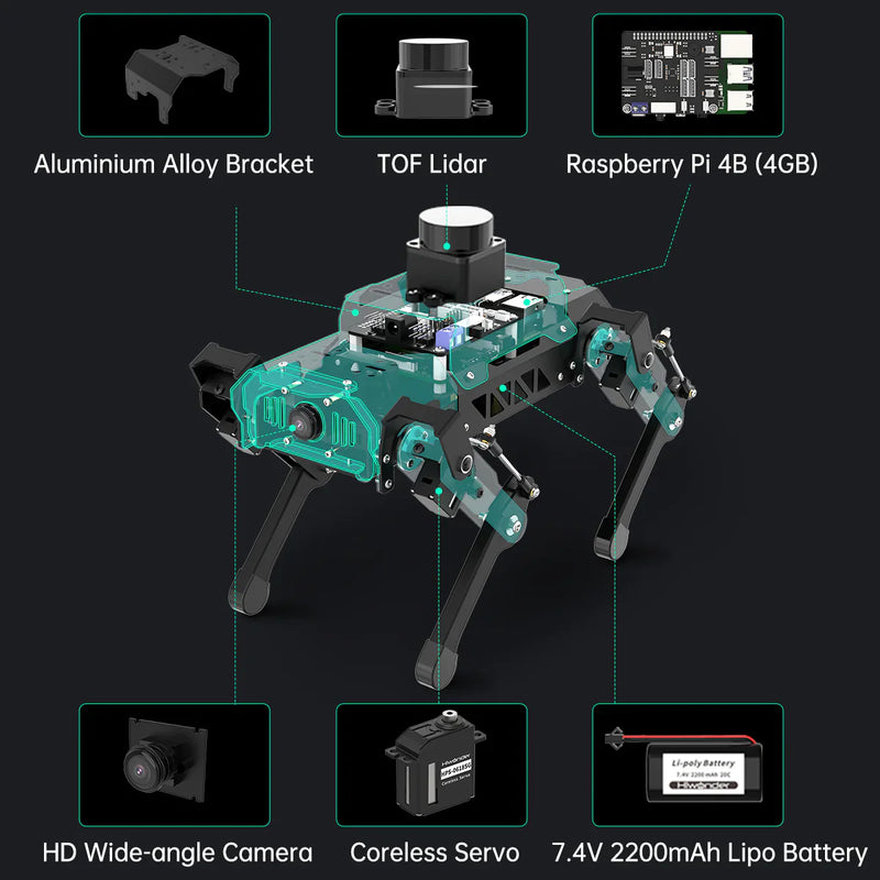 PuppyPi HiWonder Quadruped Robot with AI Vision - ROS Bionic Dog