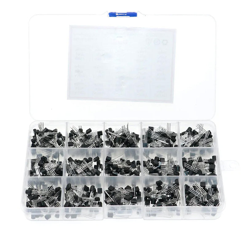 600PCS 15Values 40-160V 50-600mA NPN PNP Power Transistor Kit 2N2222-S9018 Triode Transistor Assortment Kit