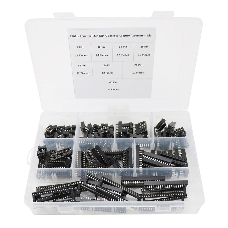 150Pcs 2.54mm Pitch DIP IC Sockets Adaptor Assortment Kit 6, 8, 14, 16, 18, 24, 28, 40 Pin