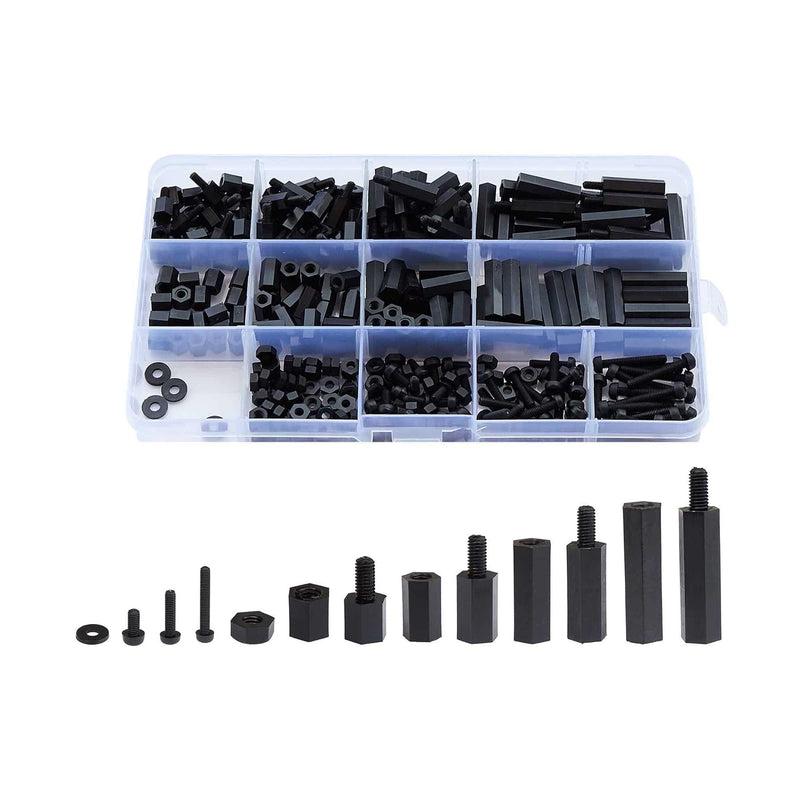 320PCS M3 Male Female Spacer Standoff Kit 320PCS M3 Male Female Nylon Hex Spacer Standoff Screw Nut Assorted Assortment Kit (Black)