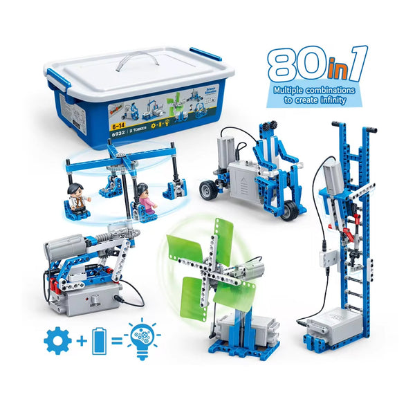 BanBao 80 in 1 Building Blocks Kit STEAM Kit With Motor Power Machine Experiment Bricks Educational Model Toys