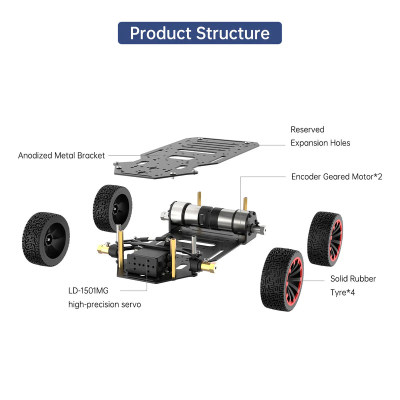 Ackerman Metal Chassis with Encoder Motors and Front Steering Servo