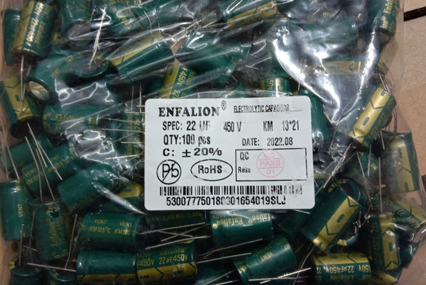 Enfalion 22uf 450V 21x13mm Electrolytic Capacitor