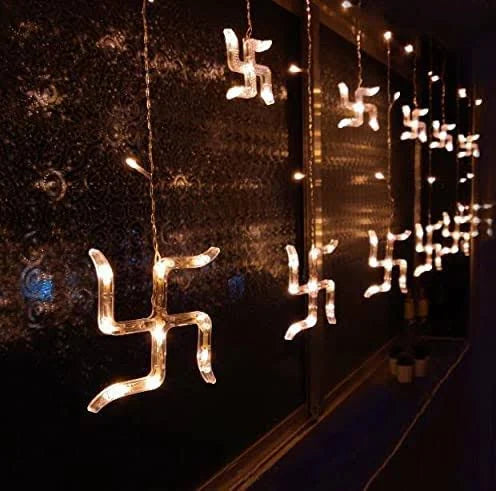 6/6 SWASTIK (6 Large &6 Small) String Curtain LED Lights with 120LED Warm White