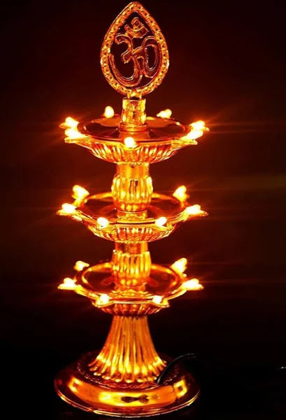 3 Layer Electric Diya Deepak Light Lamp LED Lights for Puja Home Temple Decor Diwali Festival