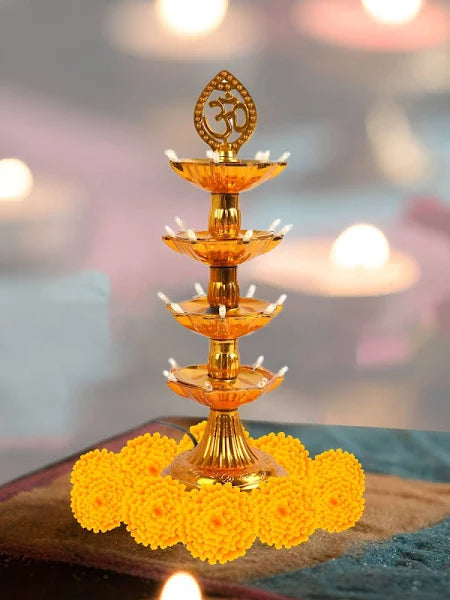 4 Layer Electric Diya Deepak Light Lamp LED Lights for Puja Home Temple Decor Diwali Festival