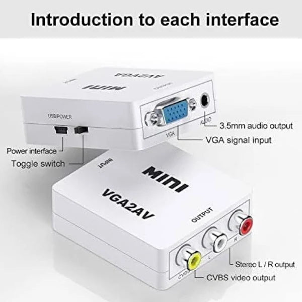 Mini VGA to AV RCA Converter with 3.5mm Audio Ports VGA2AV Connector Media Streaming Device  (White)