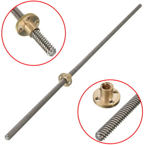 500mm Trapezoidal 4 Start Lead Screw 8mm Thread 2mm Pitch Lead Screw with Copper Nut