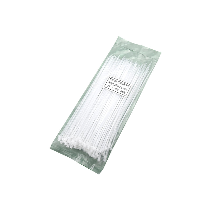 200 x 2.5 mm White Nylon Zip Tie (Pack Of 100)