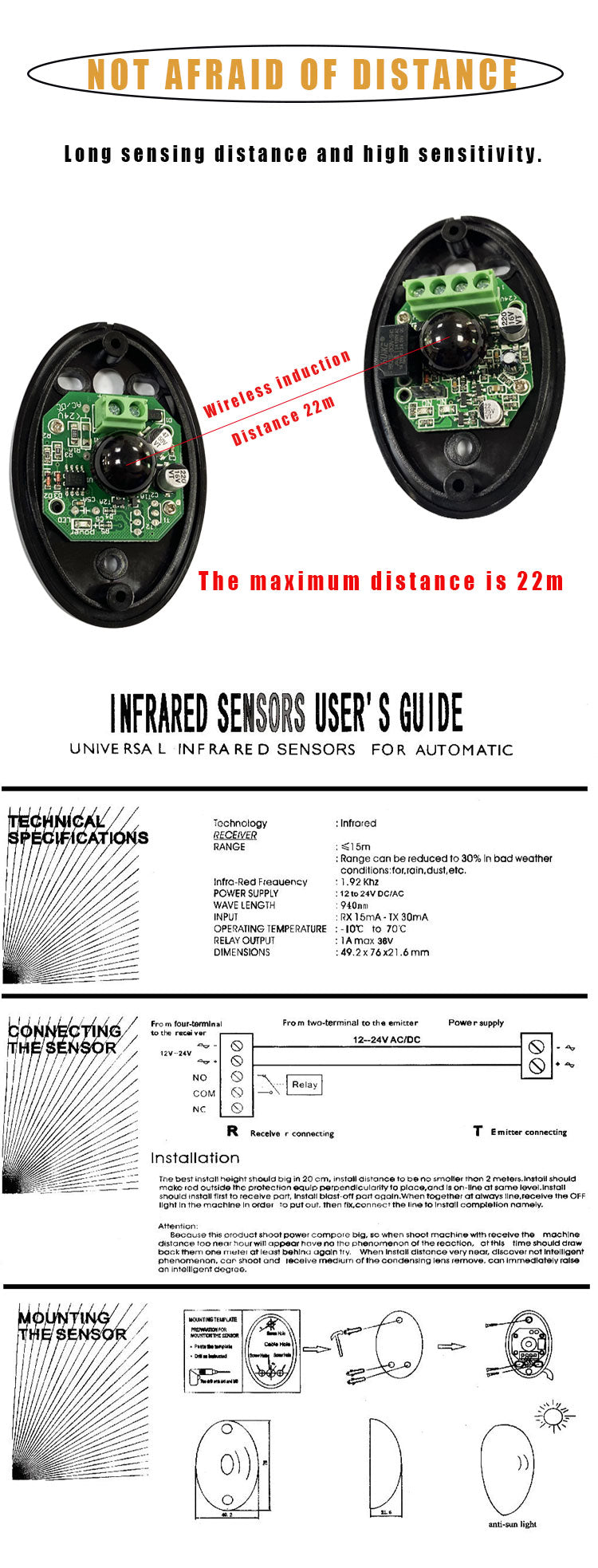 Single beam infrared sensor for smart house door photoelectric sensor